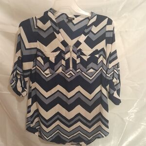 Apt. 9 Blue and White Chevron Blouse